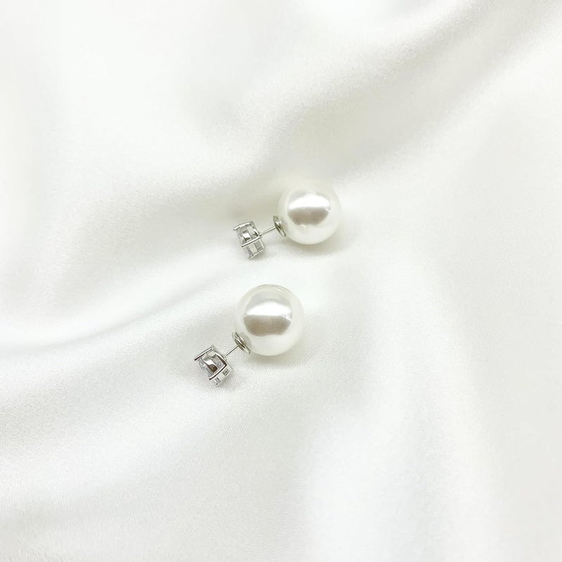 Surrounded Forest Store Double Sided Ball Earrings for Women Front and Back Pearl Stud Earrings 2 in 1 Stud Earrings - Image 5